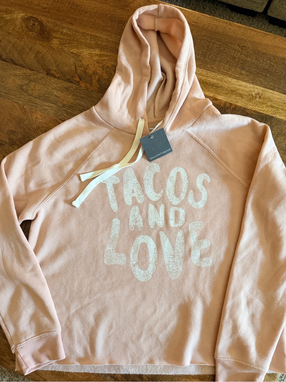 NWT Grayson Threads Dusty Peach/Pink Hoodie with Cream Drawstrings